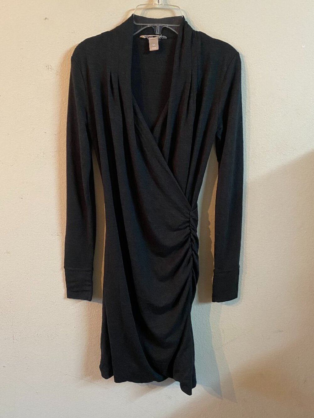 CUT LABEL XS BLACK LONG-SLEEVE OVERLAP DRESS